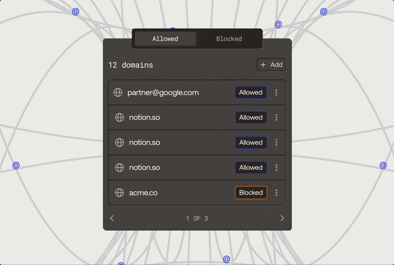 Allowed and blocked domains for an agent
