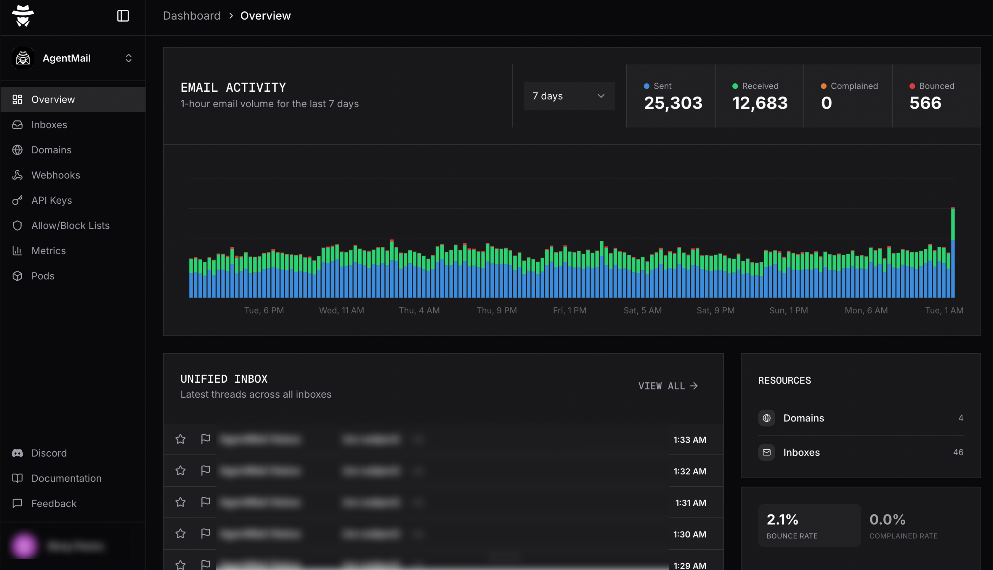AgentMail Product UI Screenshot